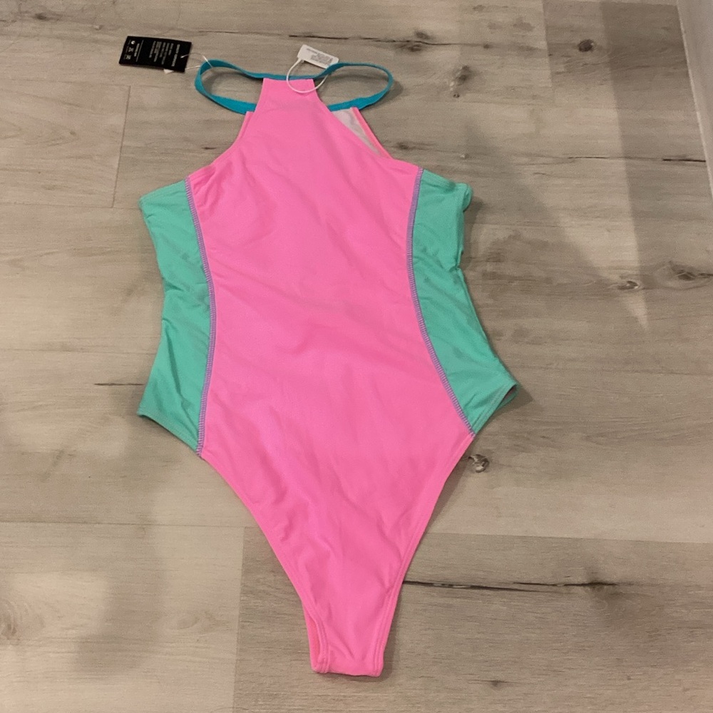 Stylish Pink and Blue One-Piece Swimsuit - Picture 5 of 7
